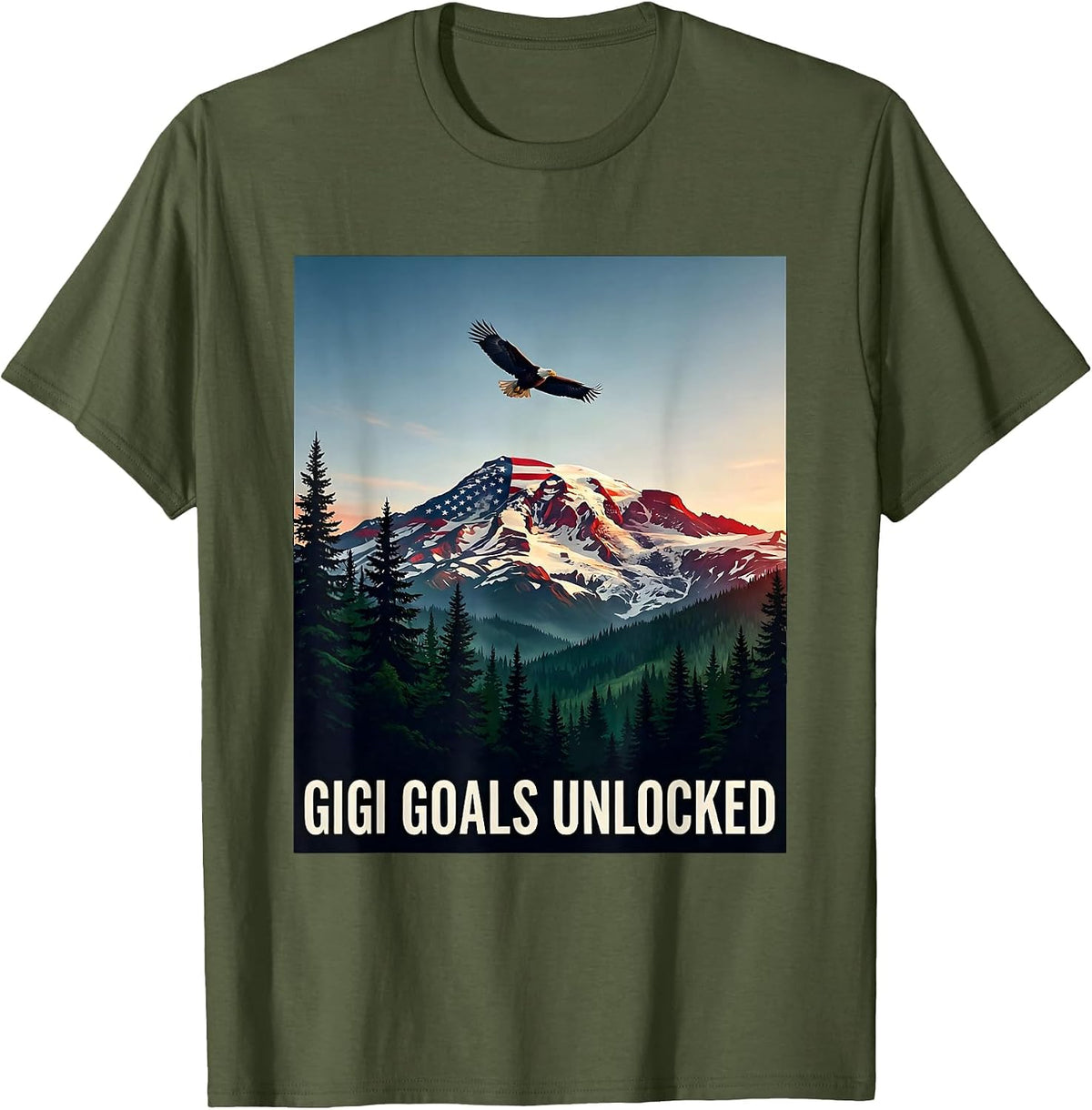 Men's Gigi Goals Unlocked Grandma Design T-Shirt - Olive Green