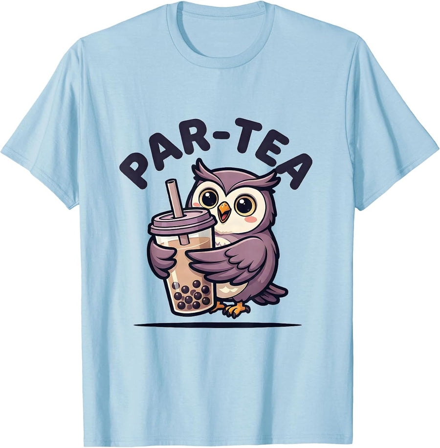 Men's Par-Tea Kawaii Chibi Owl Boba Tea Lover Anime Cute T-Shirt - Baby Blue