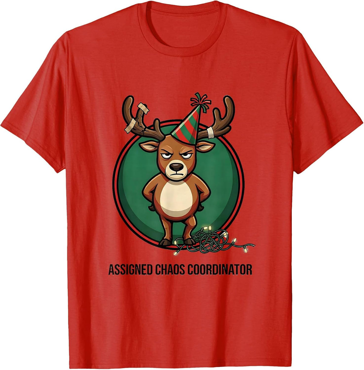 Men's Assigned Chaos Coordinator Funny Christmas Group Humor T-Shirt - Red