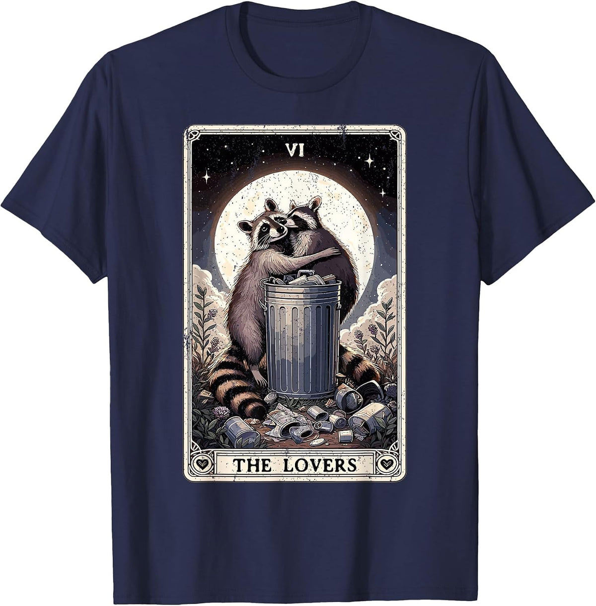 Raccoon Tarot Card The Lovers Funny Raccoon T-Shirt - Navy Blue