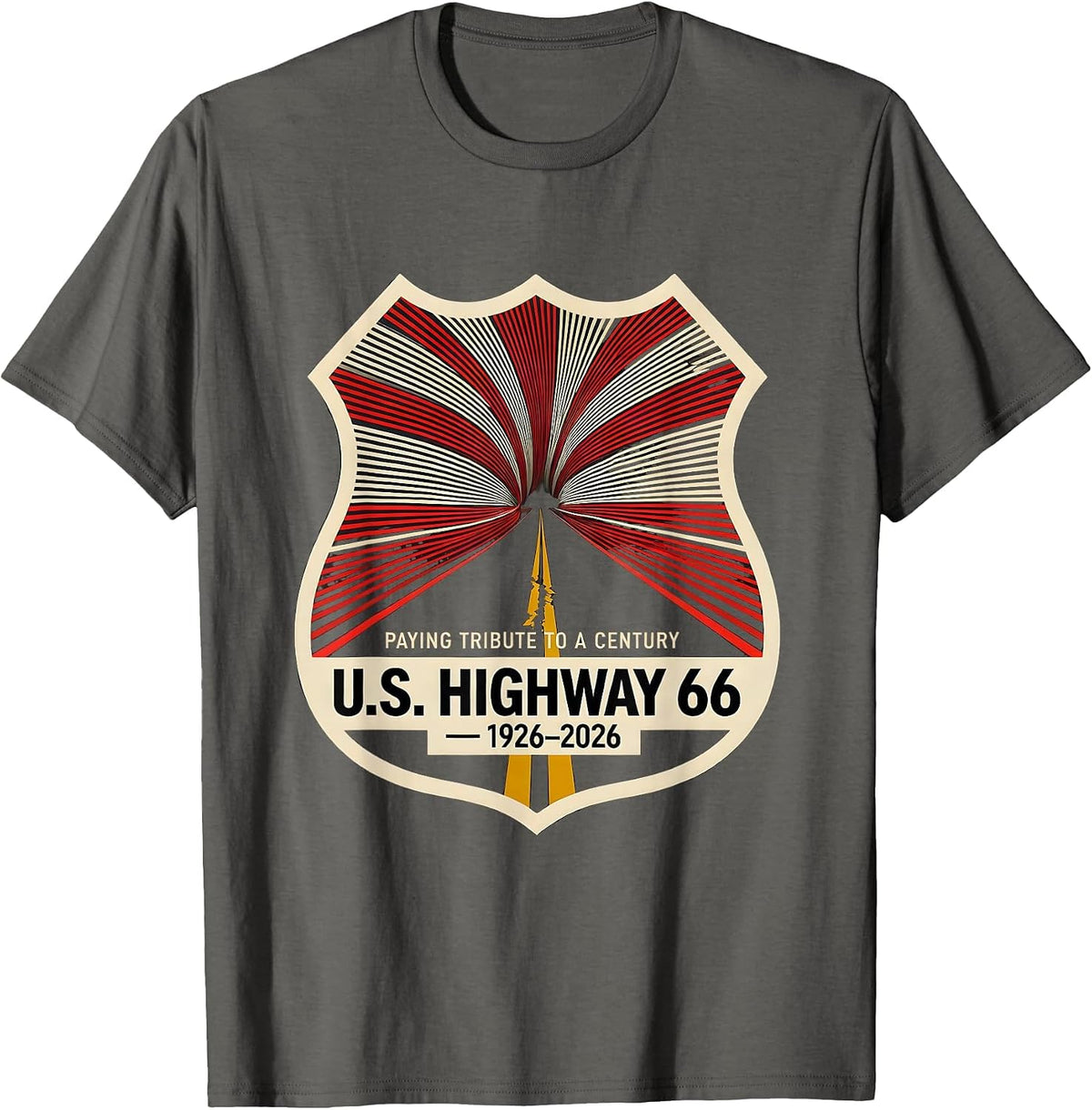 Men's Paying Tribute To A Century — U.S. Highway 66 — 1926-2026 T-Shirt - Asphalt Grey