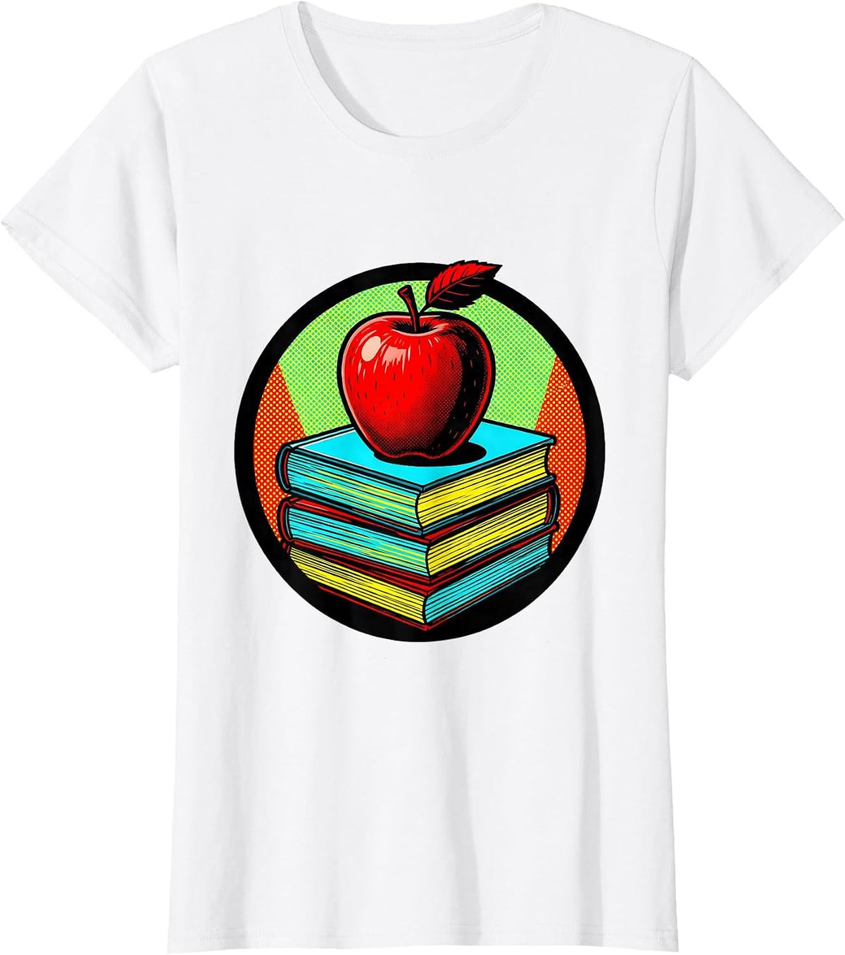 Art Teacher Apple Stack of Books Illustration T-Shirt - White