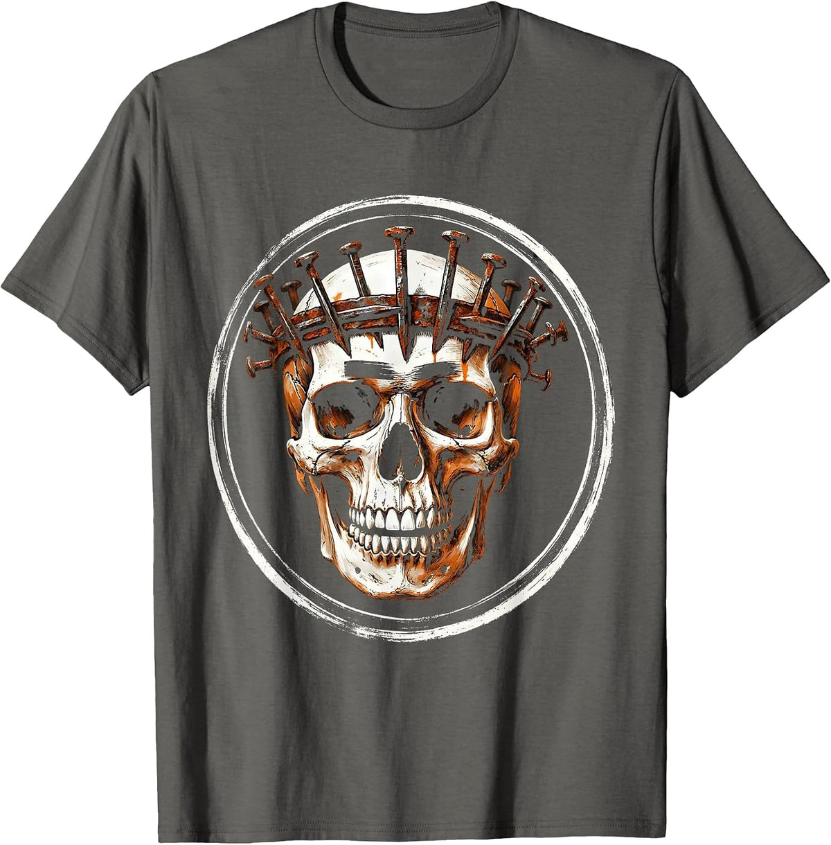Grunge Skull Crown of Nails Dark Art Design T-Shirt - Asphalt Grey