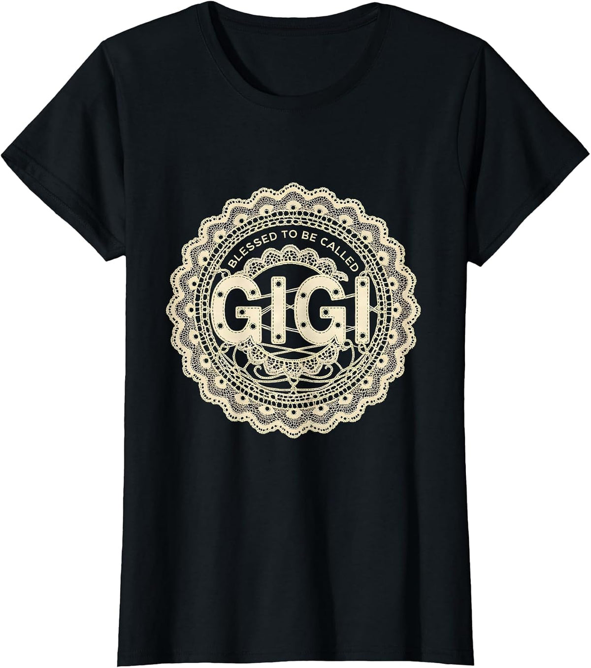 Women's Blessed To Be Called Gigi Lace Cutwork Grandma Gift T-Shirt - Black