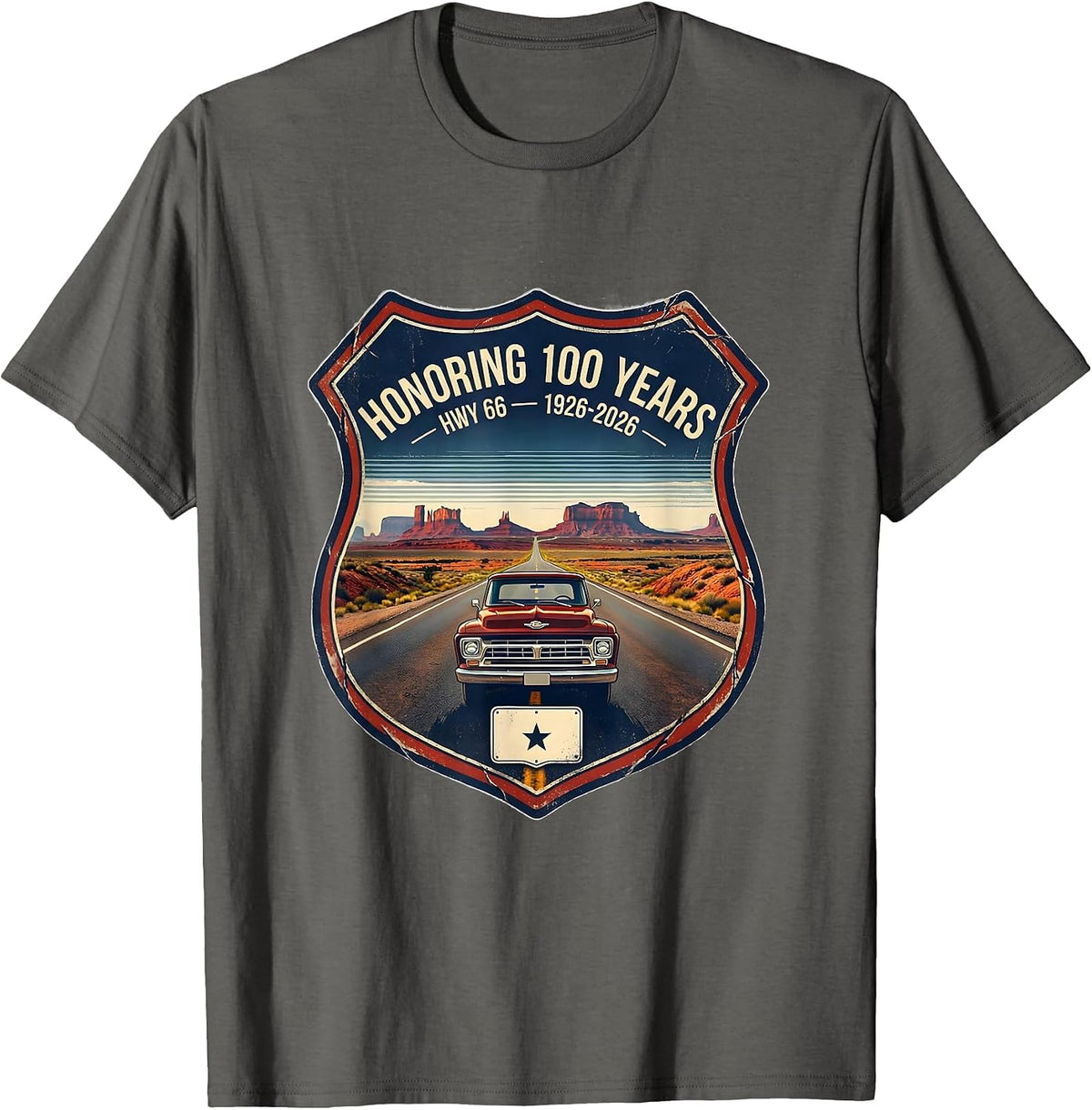 Men's Honoring 100 Years Hwy 66 1926-2026 Vintage T-Shirt - Asphalt Grey