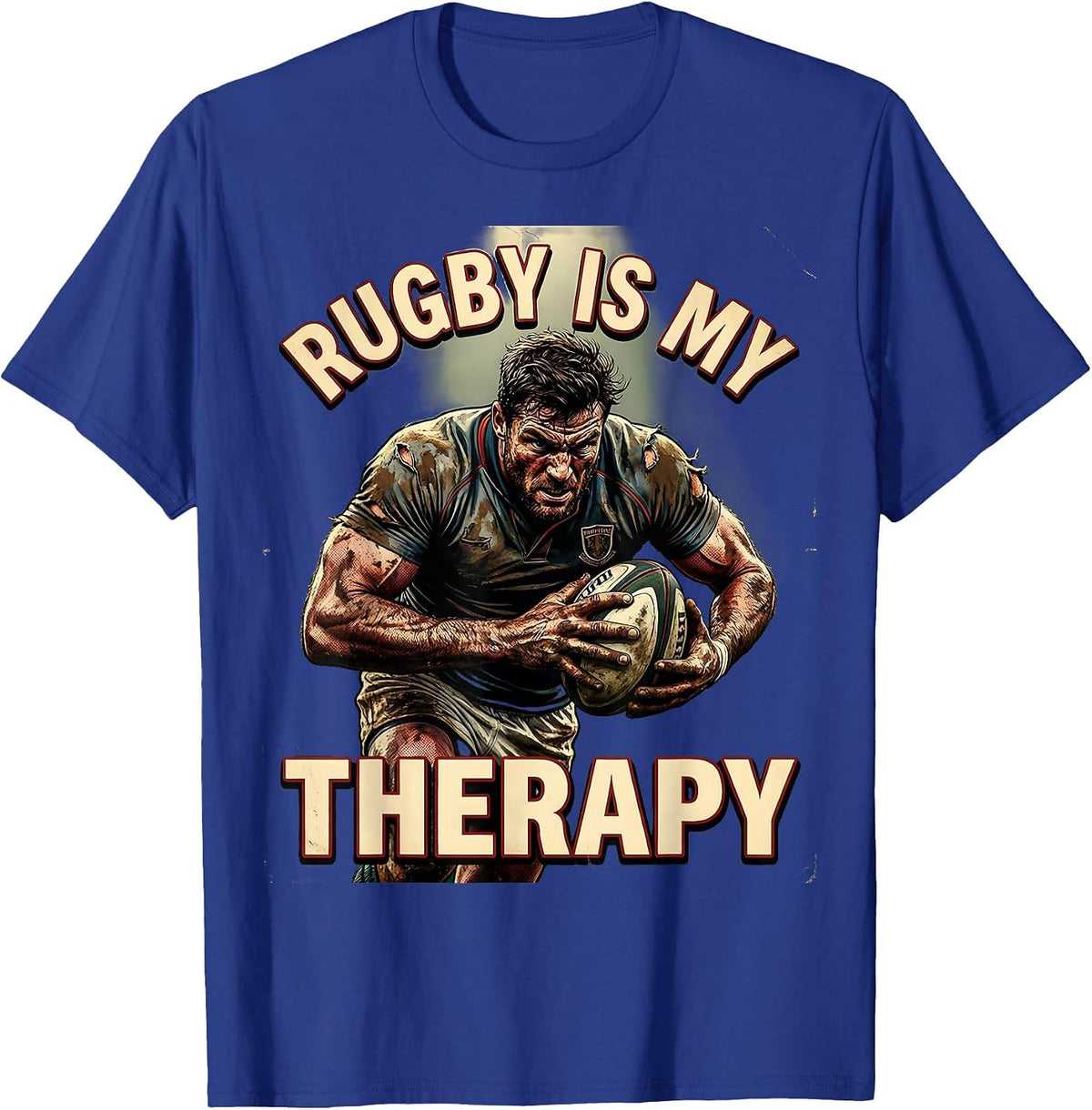 Rugby Is My Therapy Funny Rugby Design T-Shirt - Royal Blue