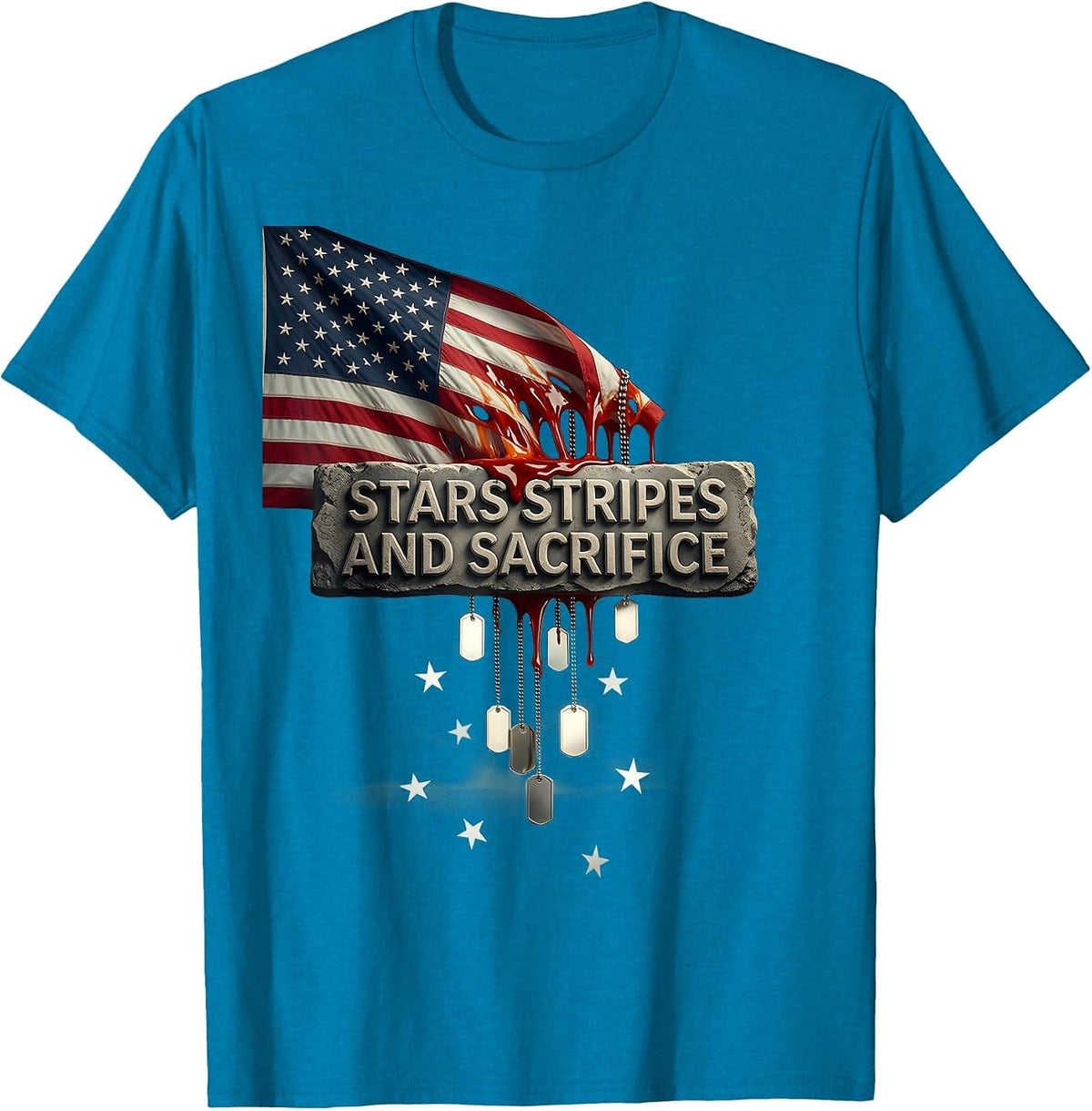 Stars Stripes and Sacrifice Memorial Day Design T-Shirt - Sapphire Blue
