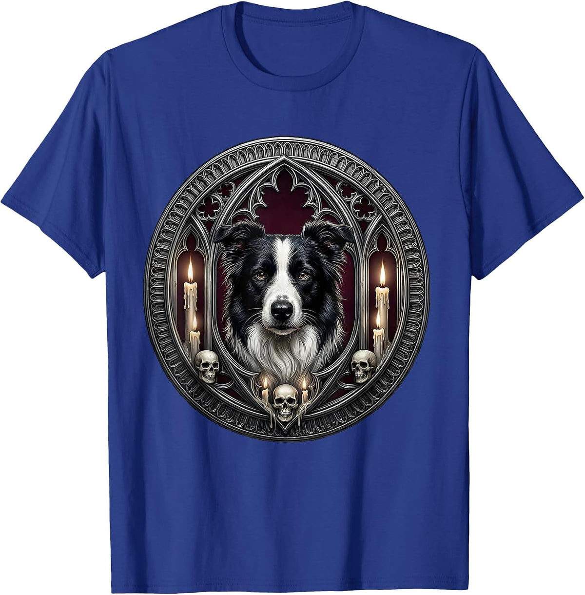 Border Collie Halloween Candles and Skulls Design T-Shirt - Royal Blue