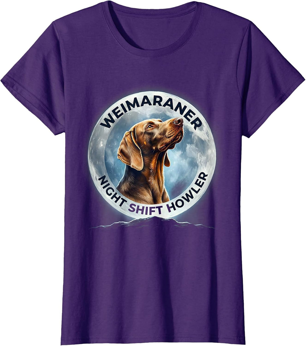 Women's Weimaraner Night Shift Howler Retro Dog Breed Portrait T-Shirt - Purple