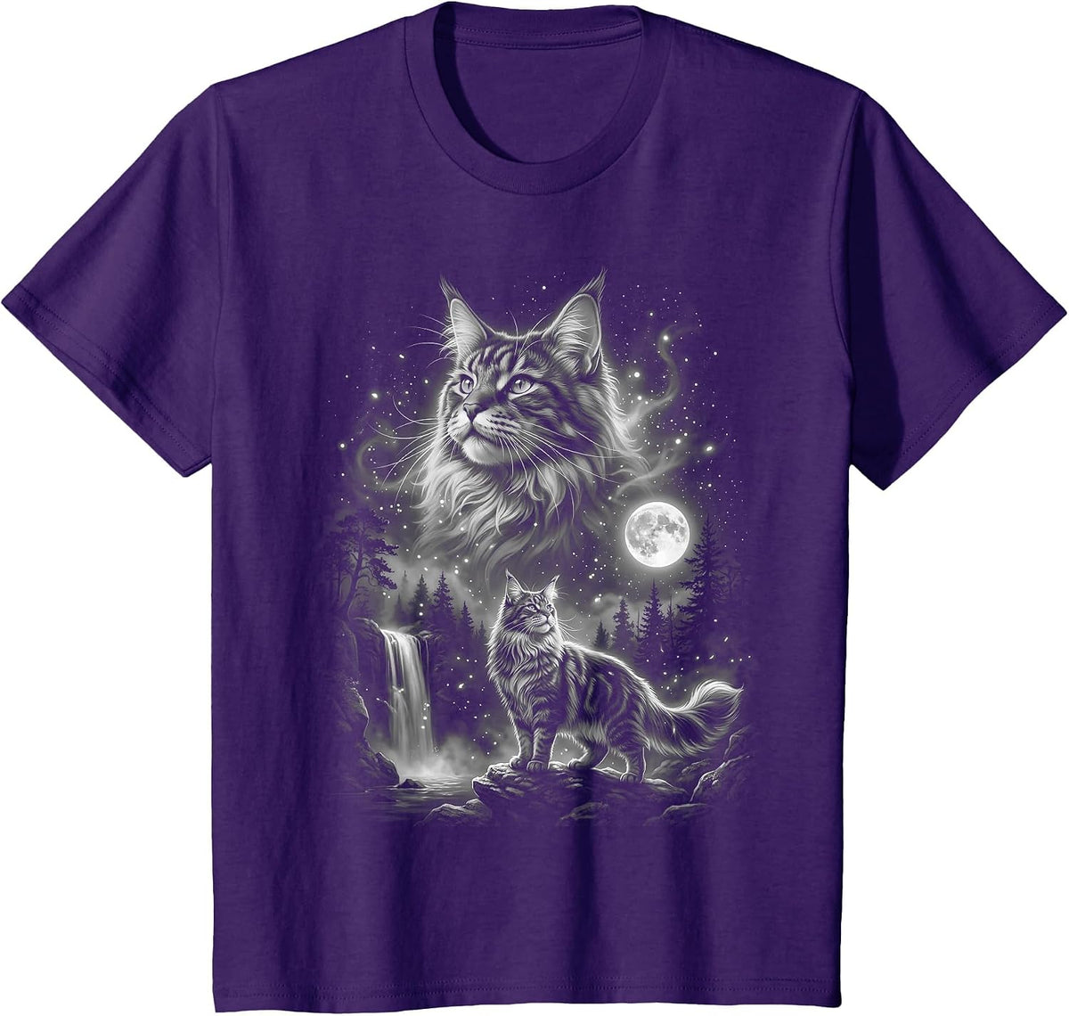 Maine Coon Cat Howling At The Moon T-Shirt - Purple