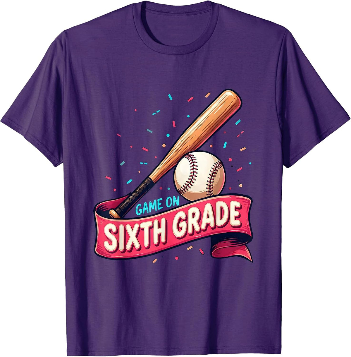 Men's Game On Sixth Grade Sign Painter Showcard Back To School T-Shirt - Purple