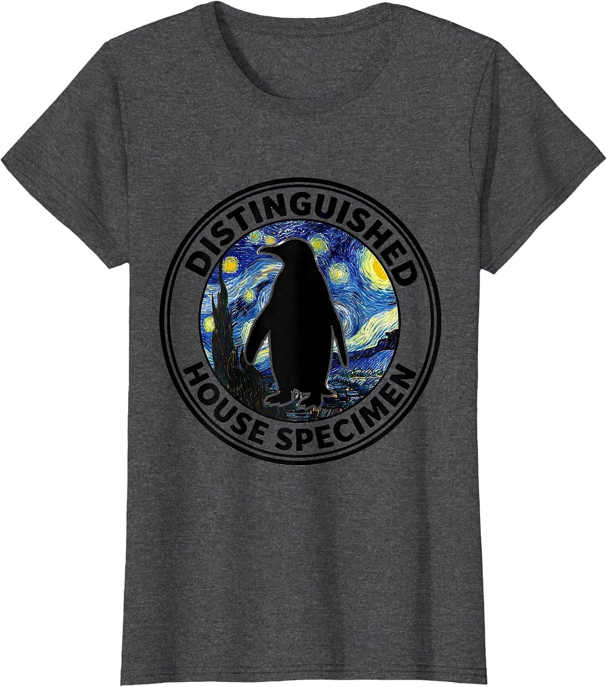 Women's Distinguished House Specimen Silhouette Funny Van Gogh Art T-Shirt - Dark Heather Grey