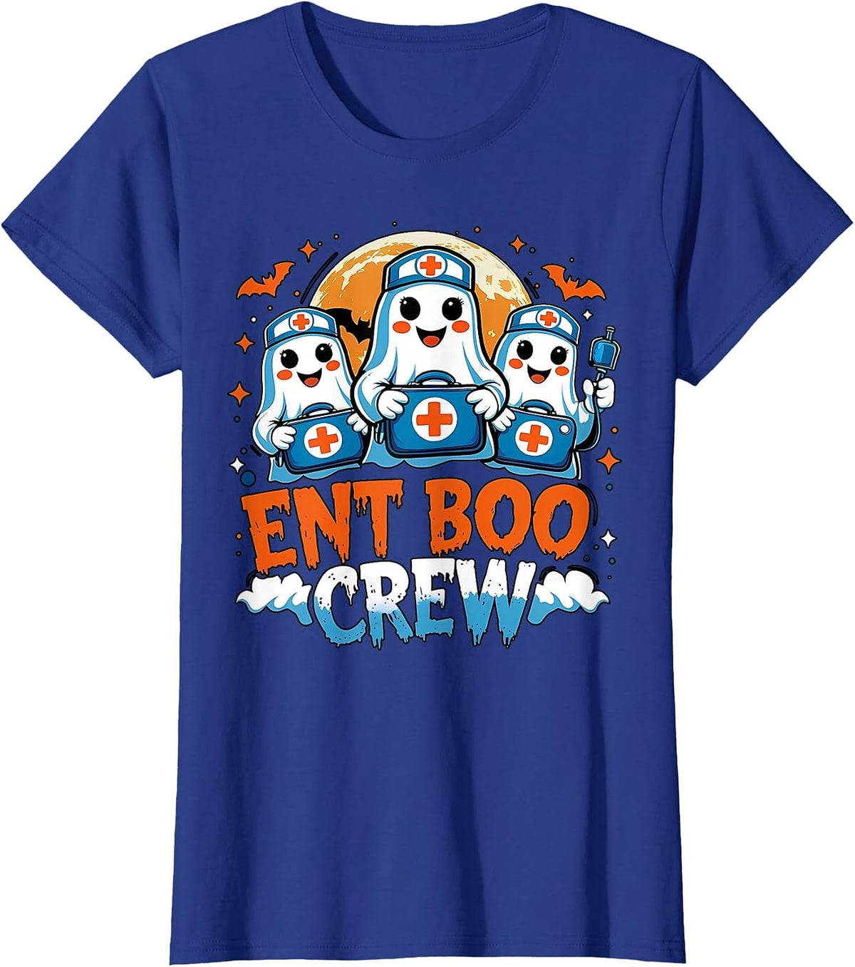 Spooky ENT Boo Crew Nurse Halloween Ghost Otolaryngology T-Shirt - Royal Blue