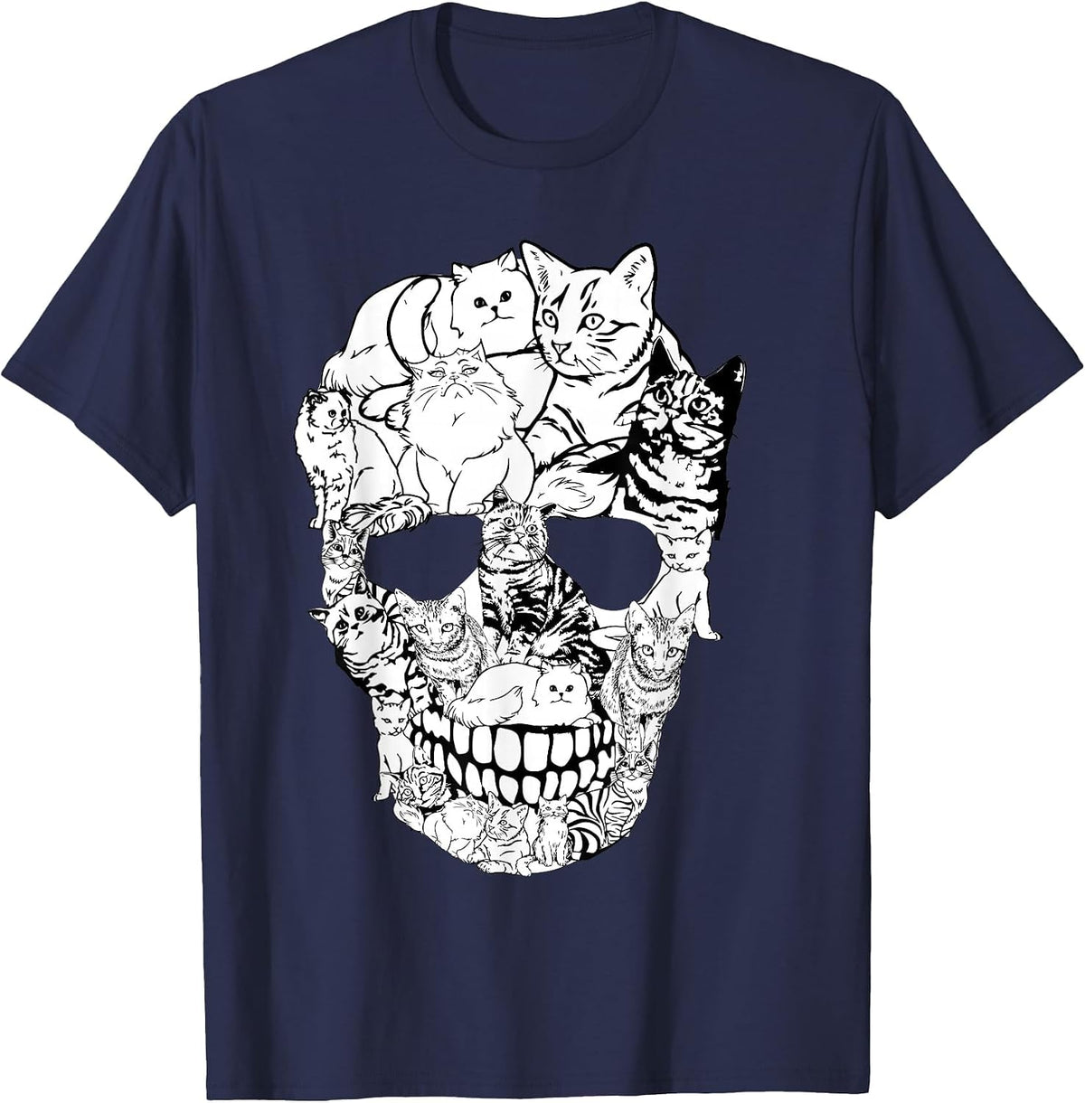 Cat Skull Shirt - Kitty Skeleton Halloween Costume Skull Cat T-Shirt - Navy Blue