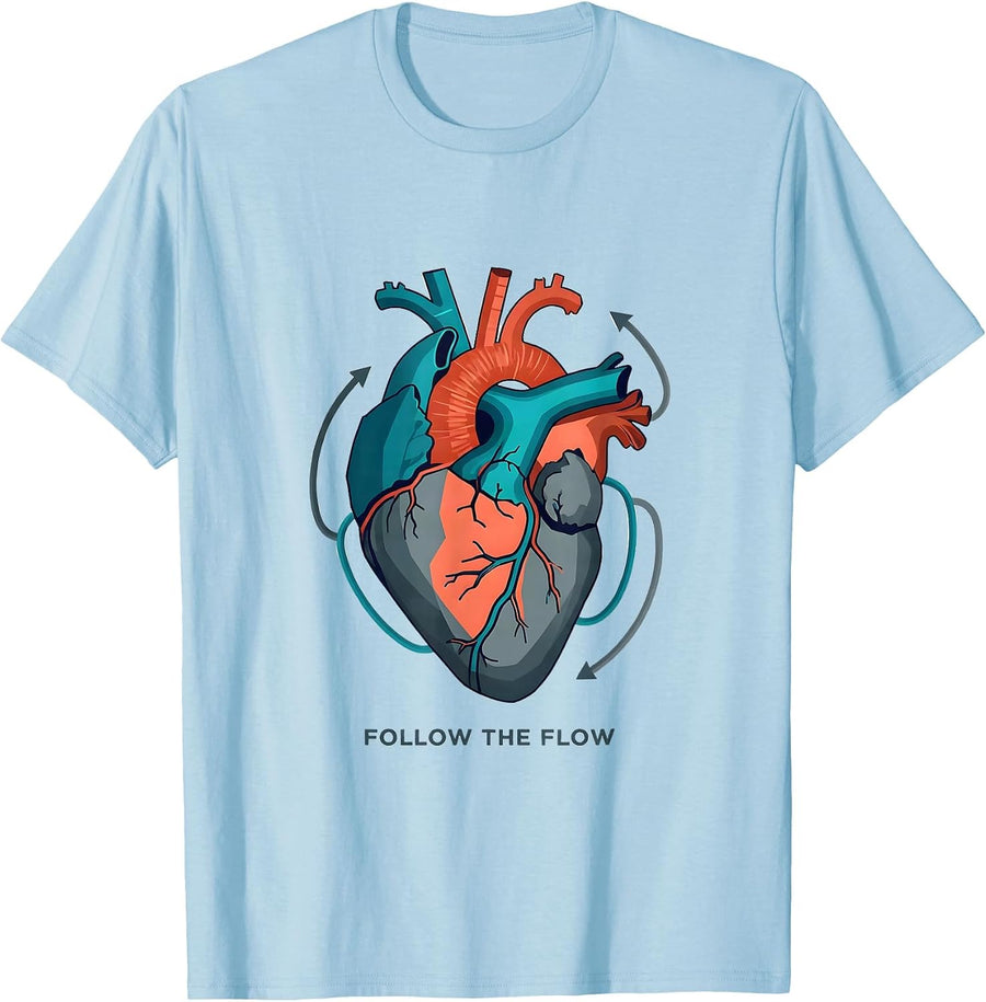 Men's Follow The Flow Geometric Cardiac Nurse Anatomy Heart Flow T-Shirt - Baby Blue