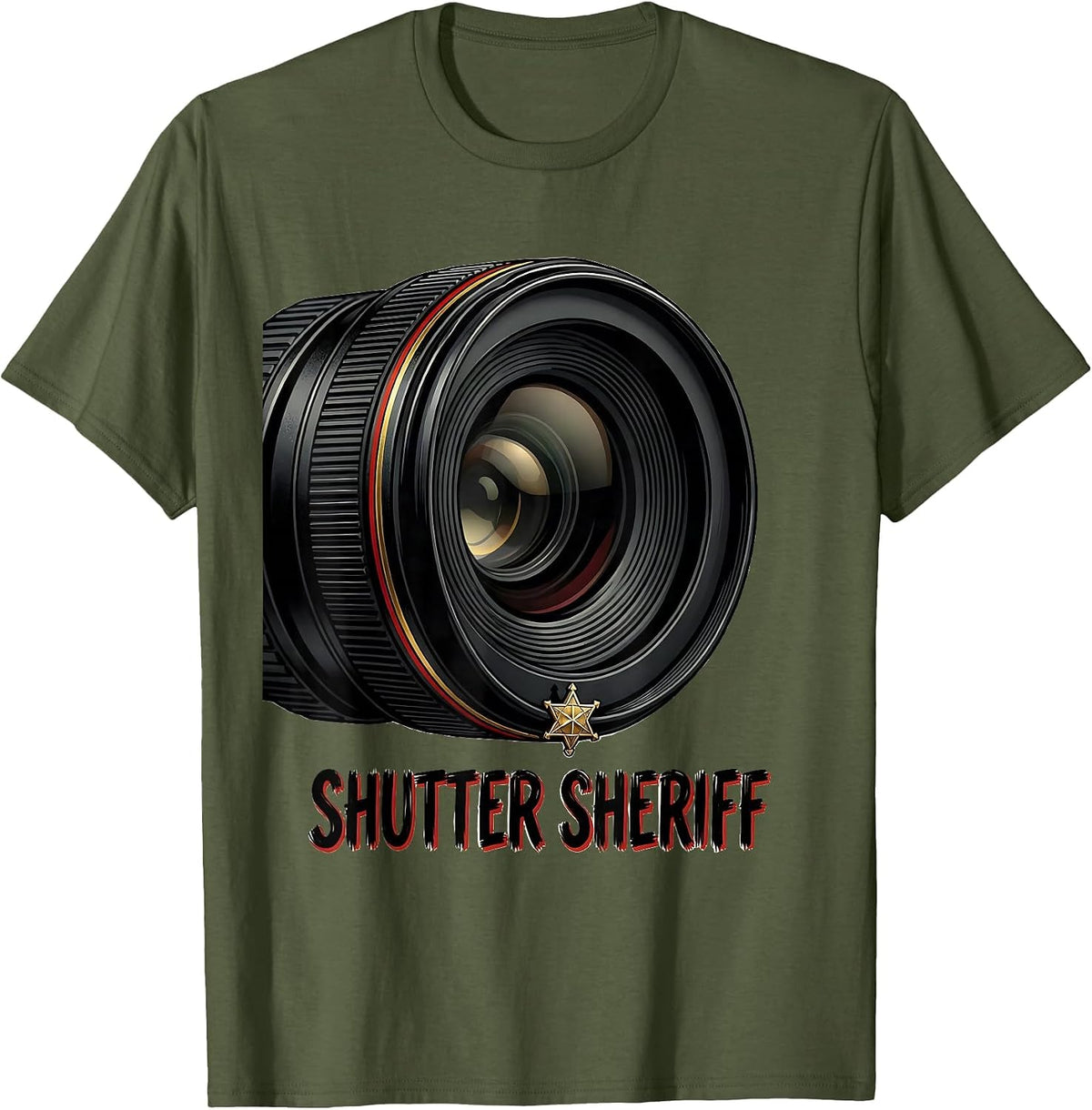 Men's Shutter Sheriff Funny Photography Hobbyist Camera Lover Gift T-Shirt - Olive Green