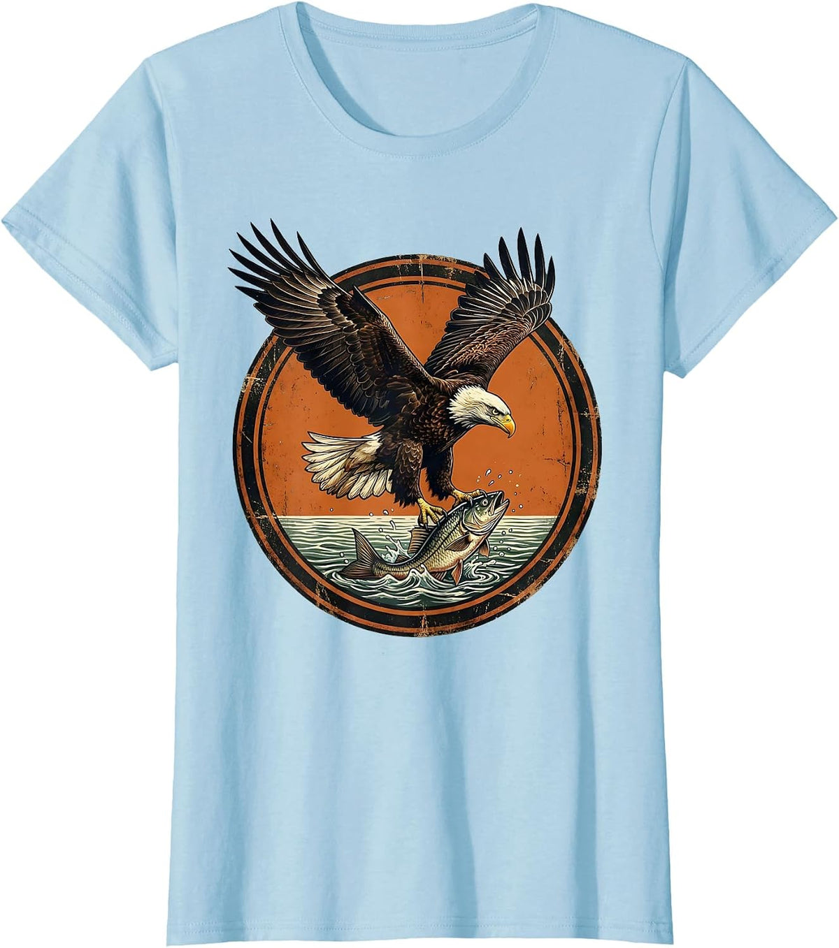 Women's Eagle Diving for Fish Graphic Tee | Fishing Art T-Shirt - Baby Blue