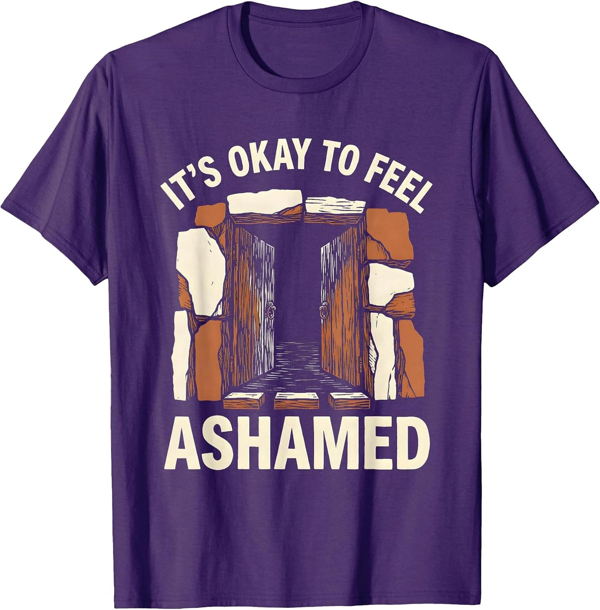 It's Okay To Feel Ashamed Mental Health Awareness Linocut T-Shirt - Purple