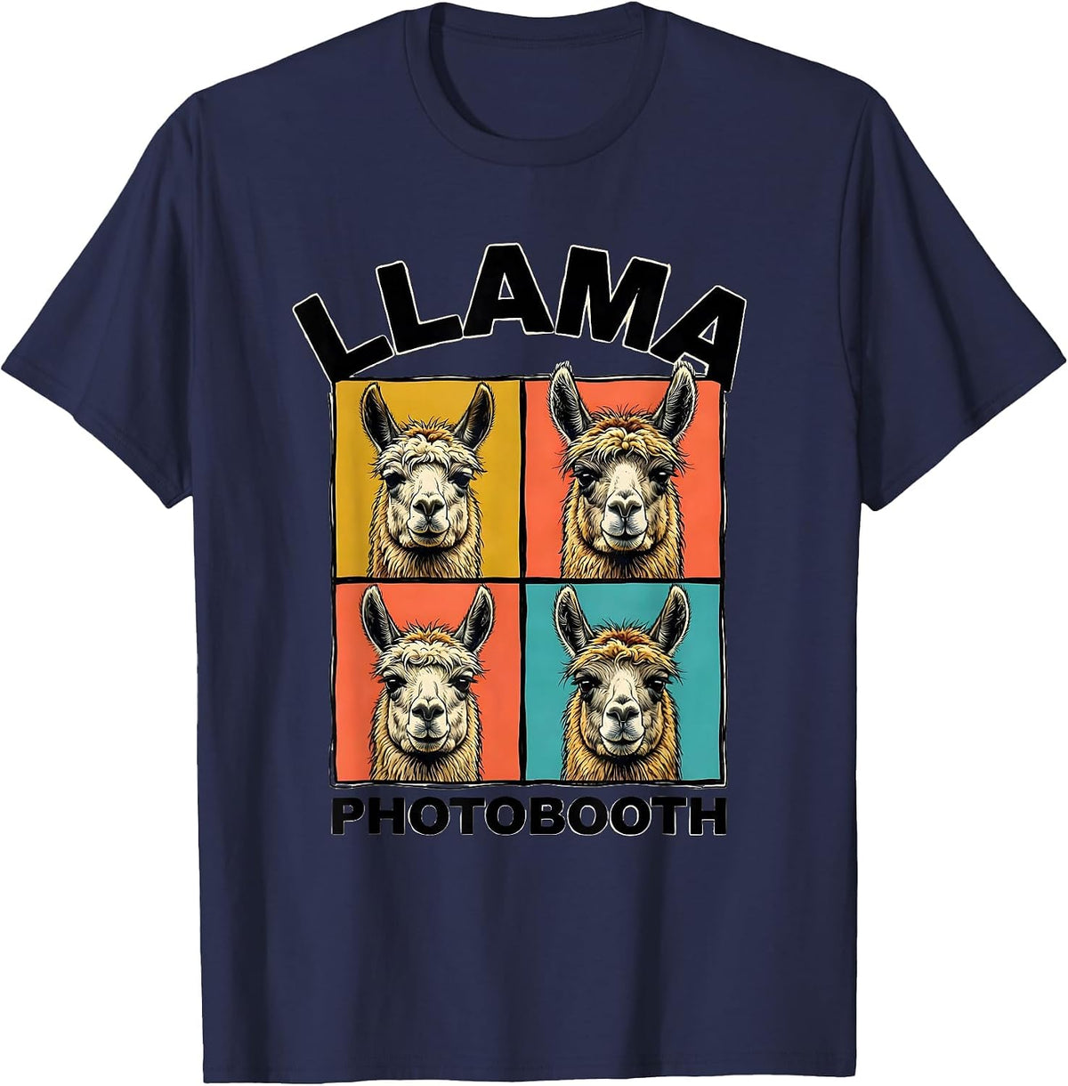 Men's Llama Photobooth Funny Animal Portrait Novelty T-Shirt - Navy Blue