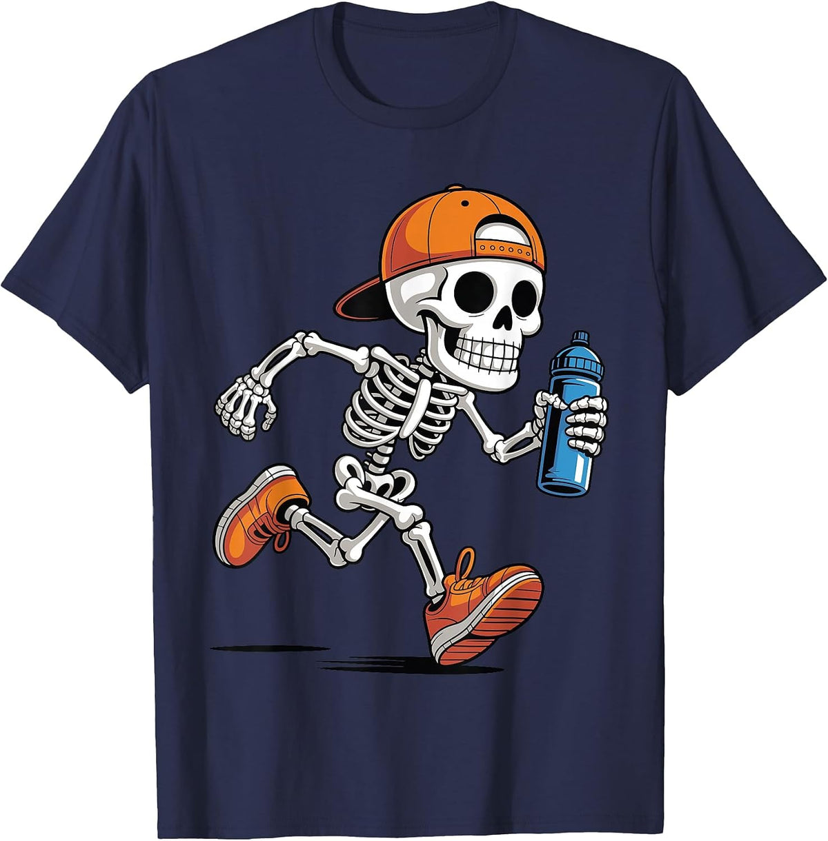 Funny Skeleton Marathon Halloween Running Candy Collector T-Shirt - Navy Blue