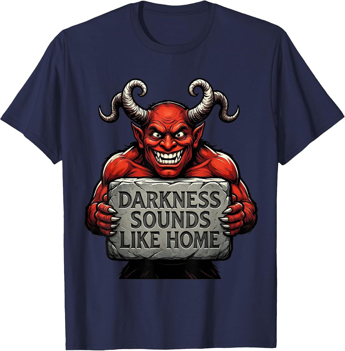 Darkness Sounds Like Home Metal Band Design T-Shirt - Navy Blue
