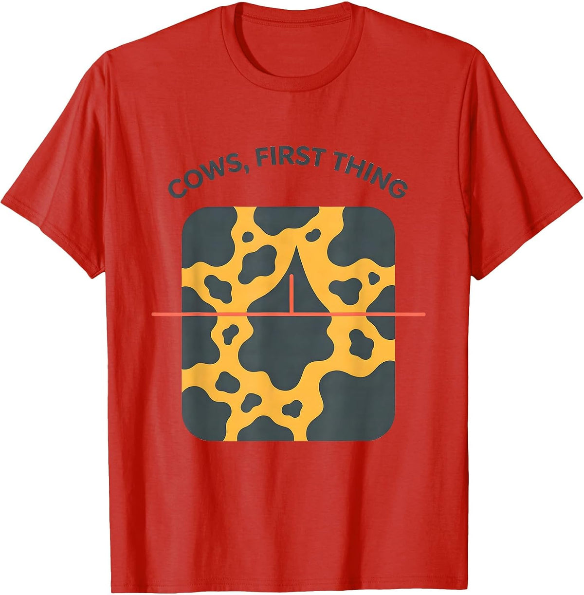 Men's Cows, First Thing Funny Cow Print Cow Lover Animal Graphic T-Shirt - Red