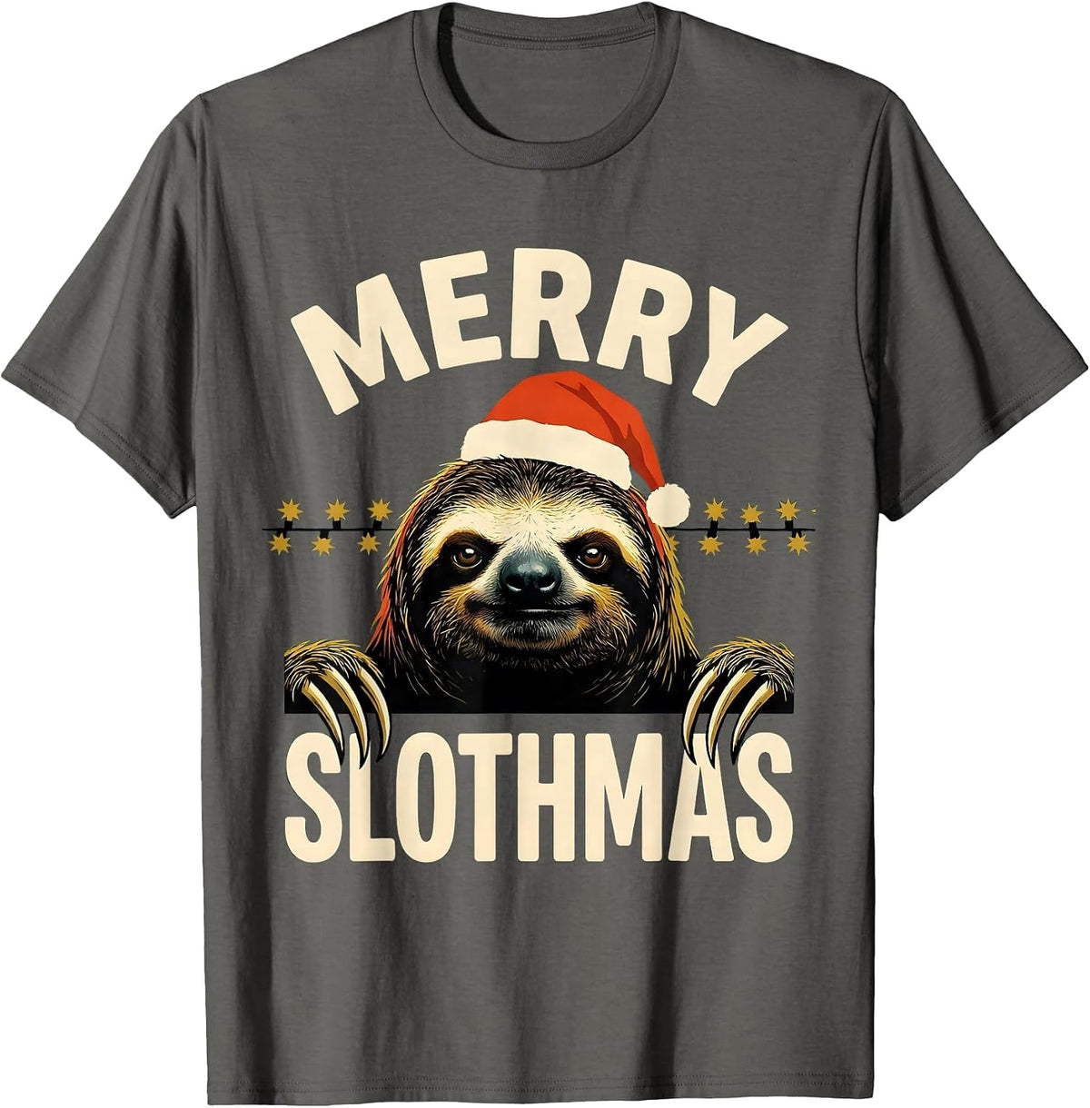 Merry Slothmas Cute Sloth Lover Christmas Animal Santa Hat T-Shirt - Asphalt Grey