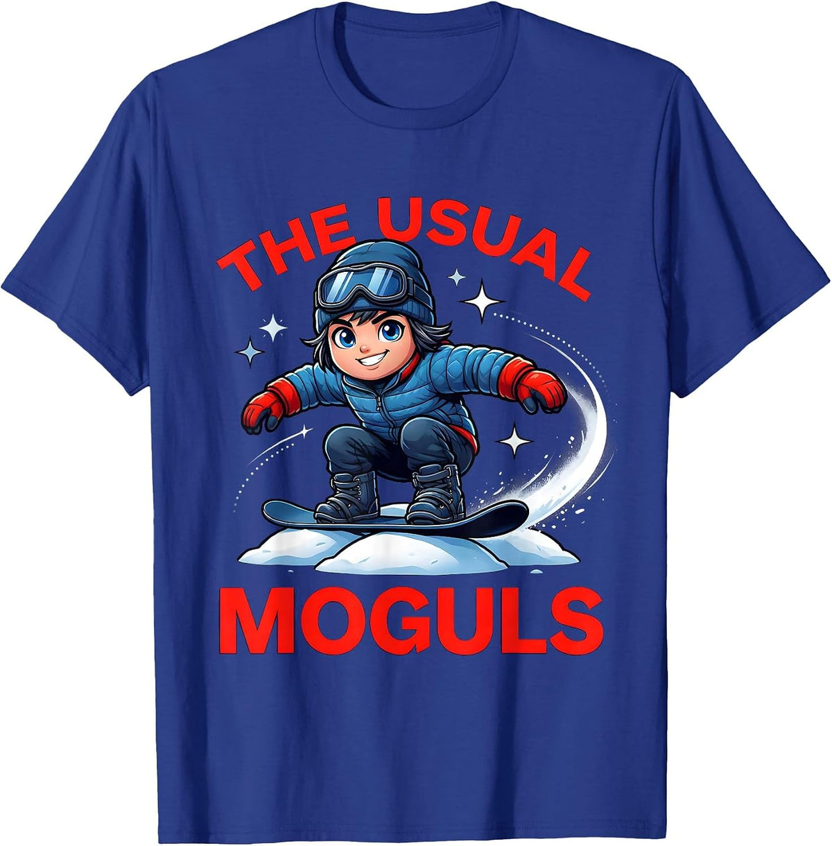 THE USUAL MOGULS Funny Snowboarder Skiing Snow Season T-Shirt - Royal Blue
