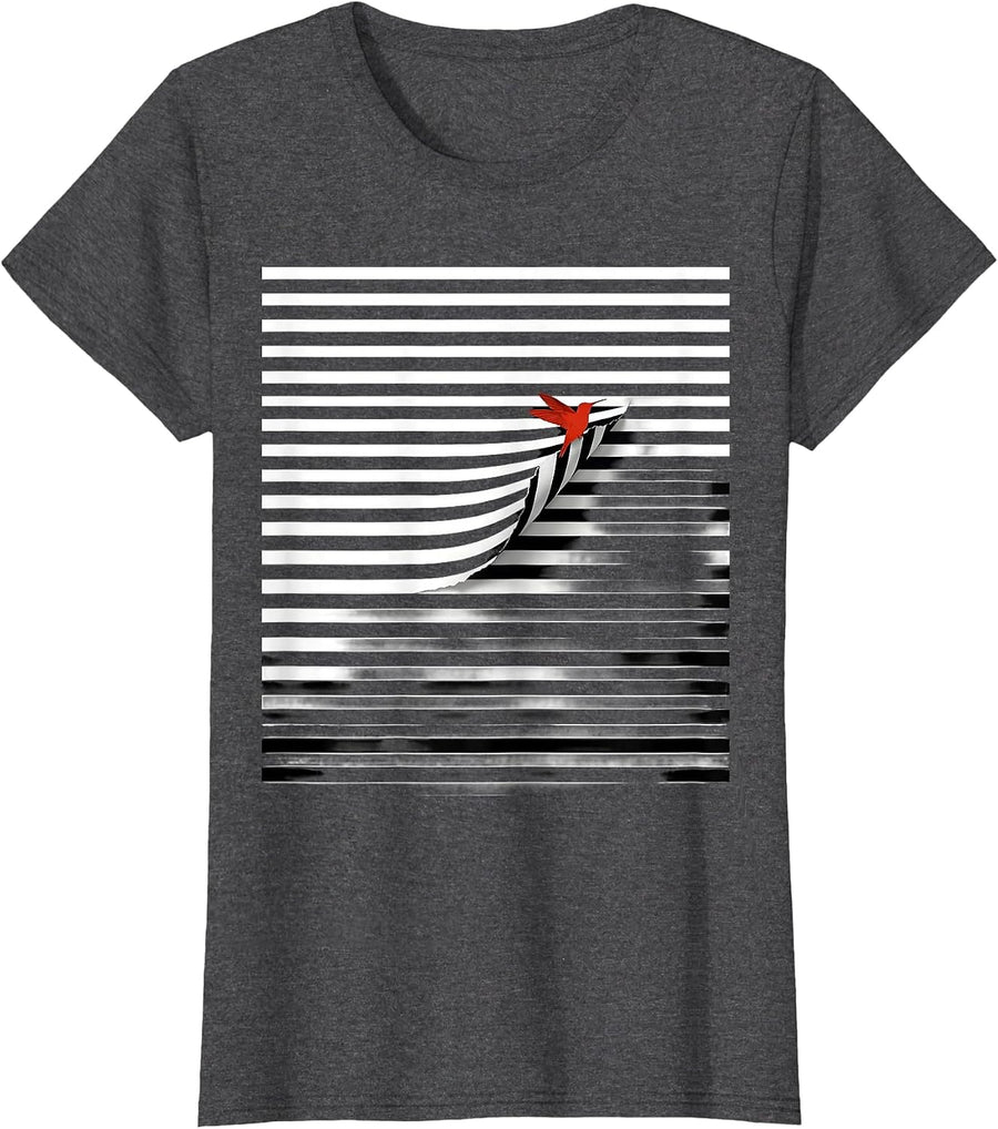 Women's Birdwatcher Stripes Hummingbird Humor Nature Lover Gift T-Shirt - Dark Heather Grey