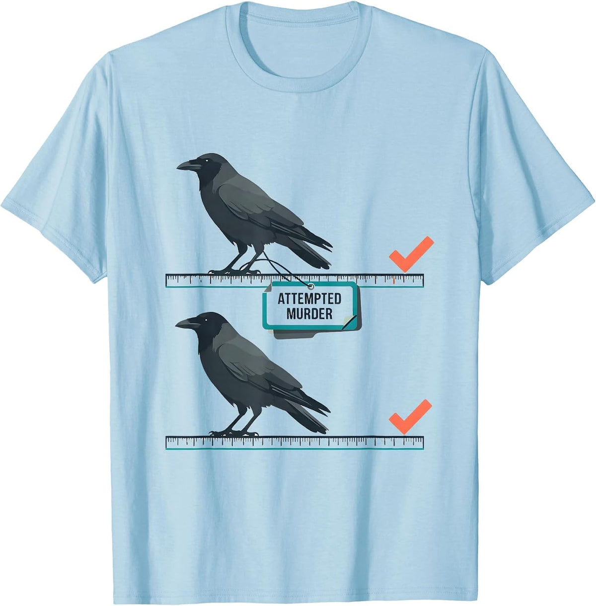 Men's Attempted Murder Flat Vector Crow Pun Dark Humor T-Shirt - Baby Blue