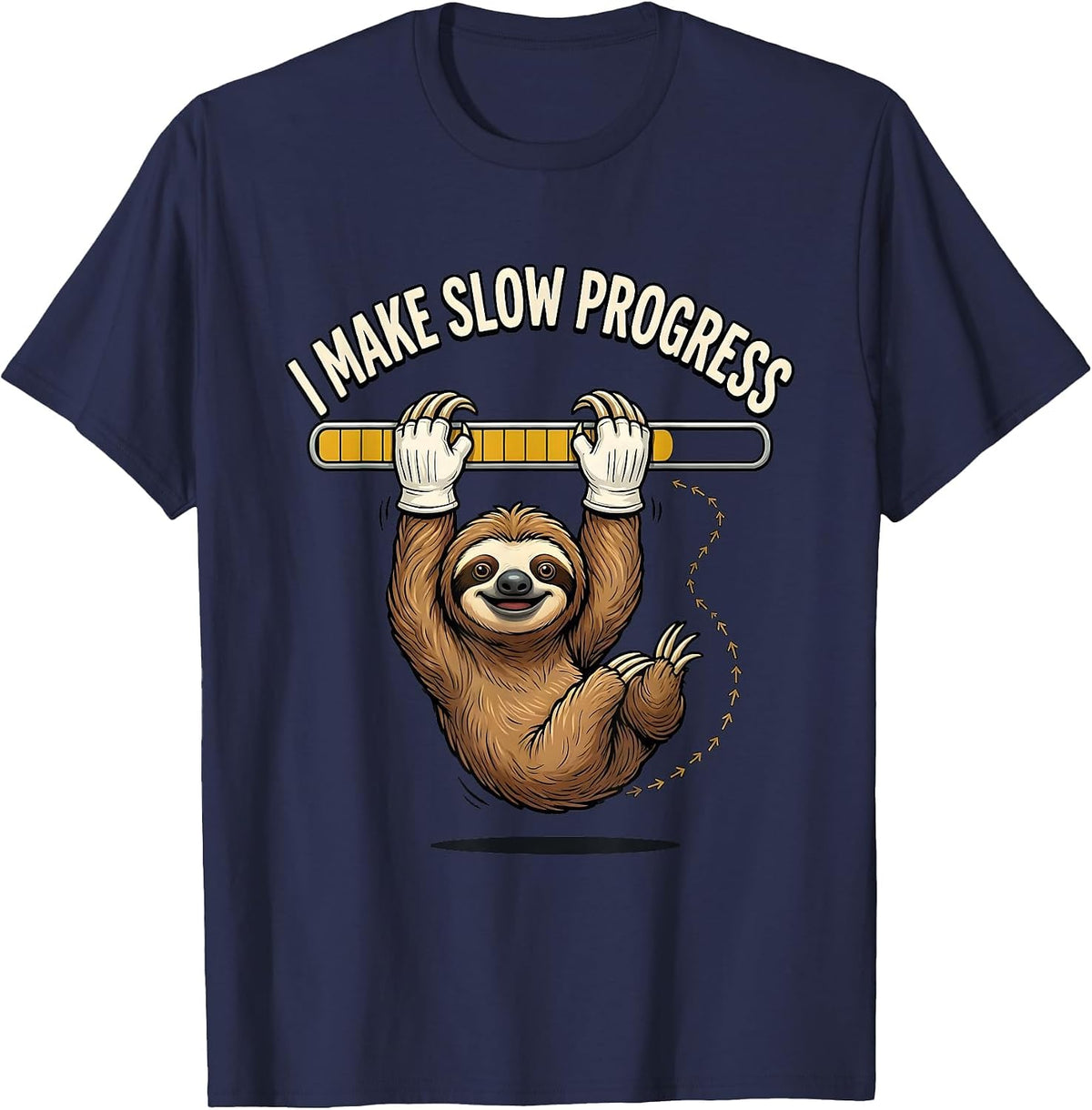 I Make Slow Progress Funny Sloth Lover Retro Cartoon Humor T-Shirt - Navy Blue