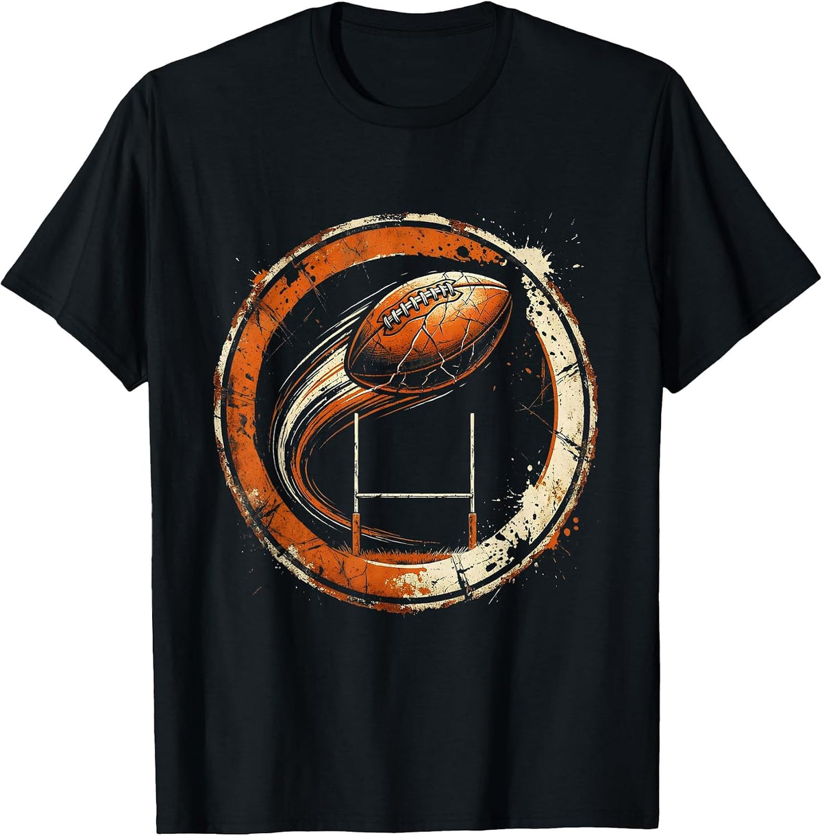 Men's Rugby Ball Over Goalposts Graphic Tee T-Shirt - Black