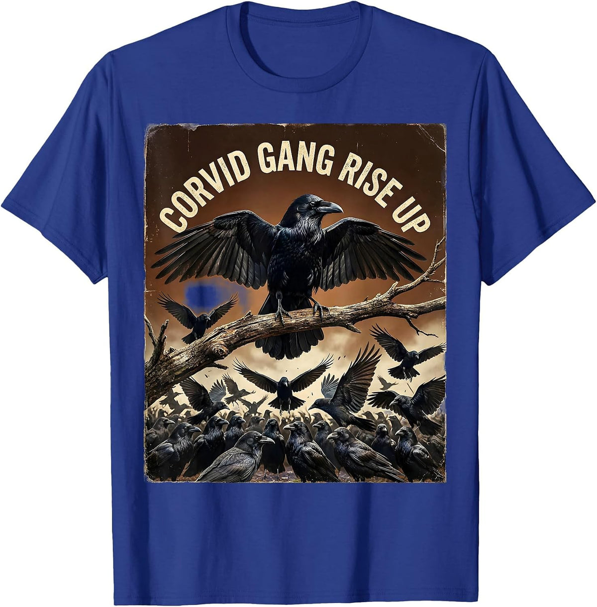 Corvid Gang Rise Up Bird Lover Design T-Shirt - Royal Blue