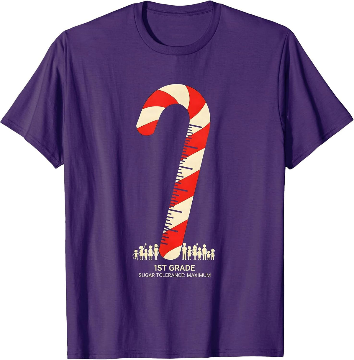 Men's 1st Grade Sugar Tolerance Maximum Cute Teacher Candy Cane T-Shirt - Purple