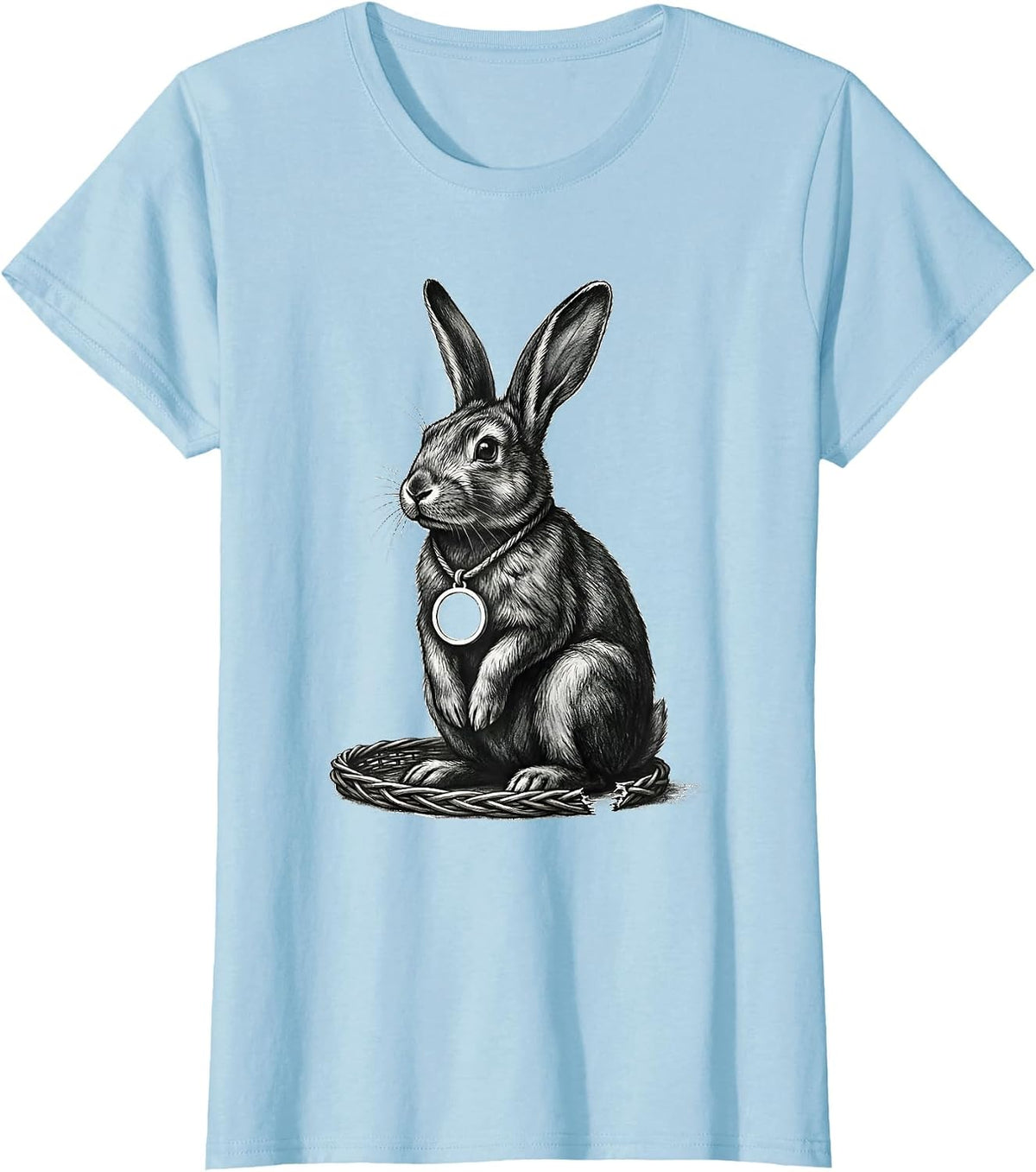 Women's Alt Bunny Medallion Grunge Goth Aesthetic T-Shirt - Baby Blue