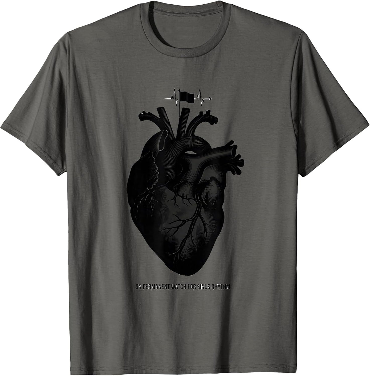 On Permanent Watch For Sinus Rhythm Cardiac Nurse Anatomy T-Shirt - Asphalt Grey