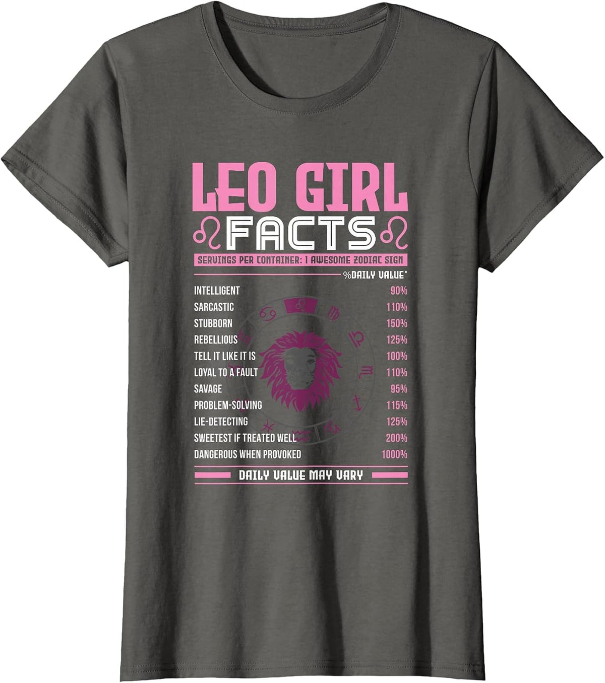 Leo Girl Zodiac Zodiac Signs Features Horoscope T-Shirt - Asphalt Grey