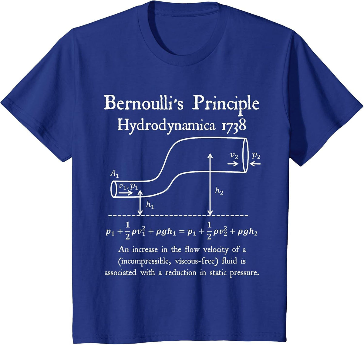 Nerdy Vintage Bernoulli's Principle Physics Math Teacher T-Shirt - Royal Blue