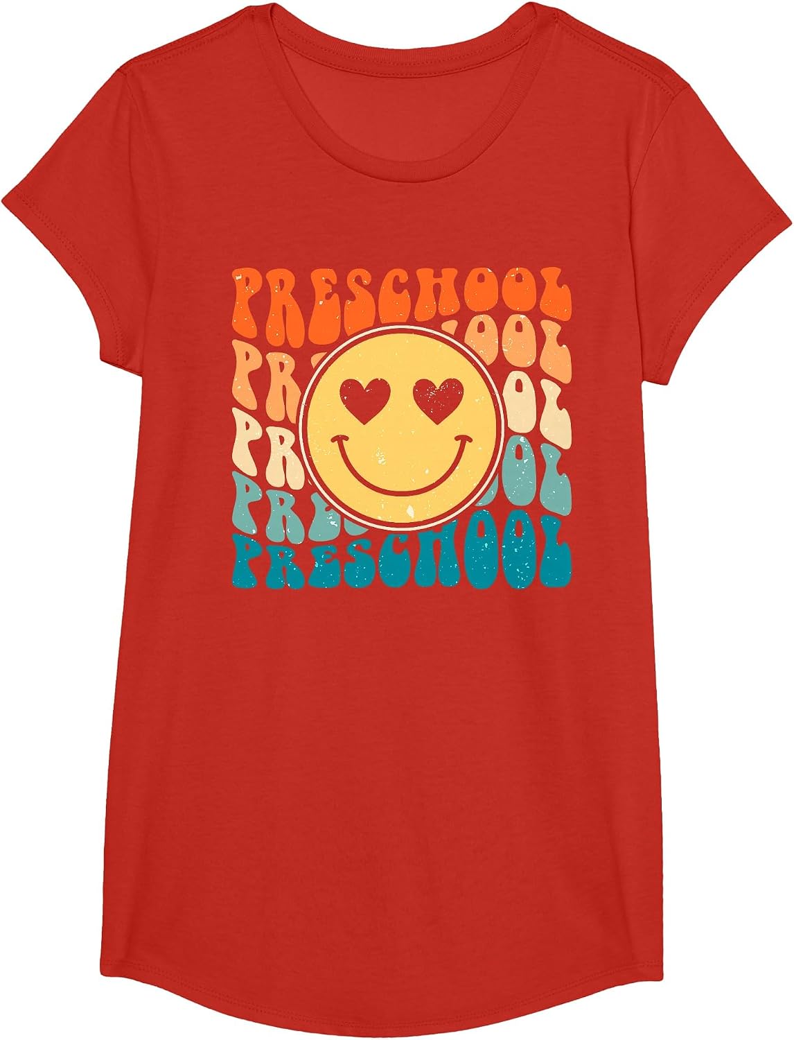 Back to School Groovy Smile Preschool Teachers Students Kids T-Shirt - Girls Red
