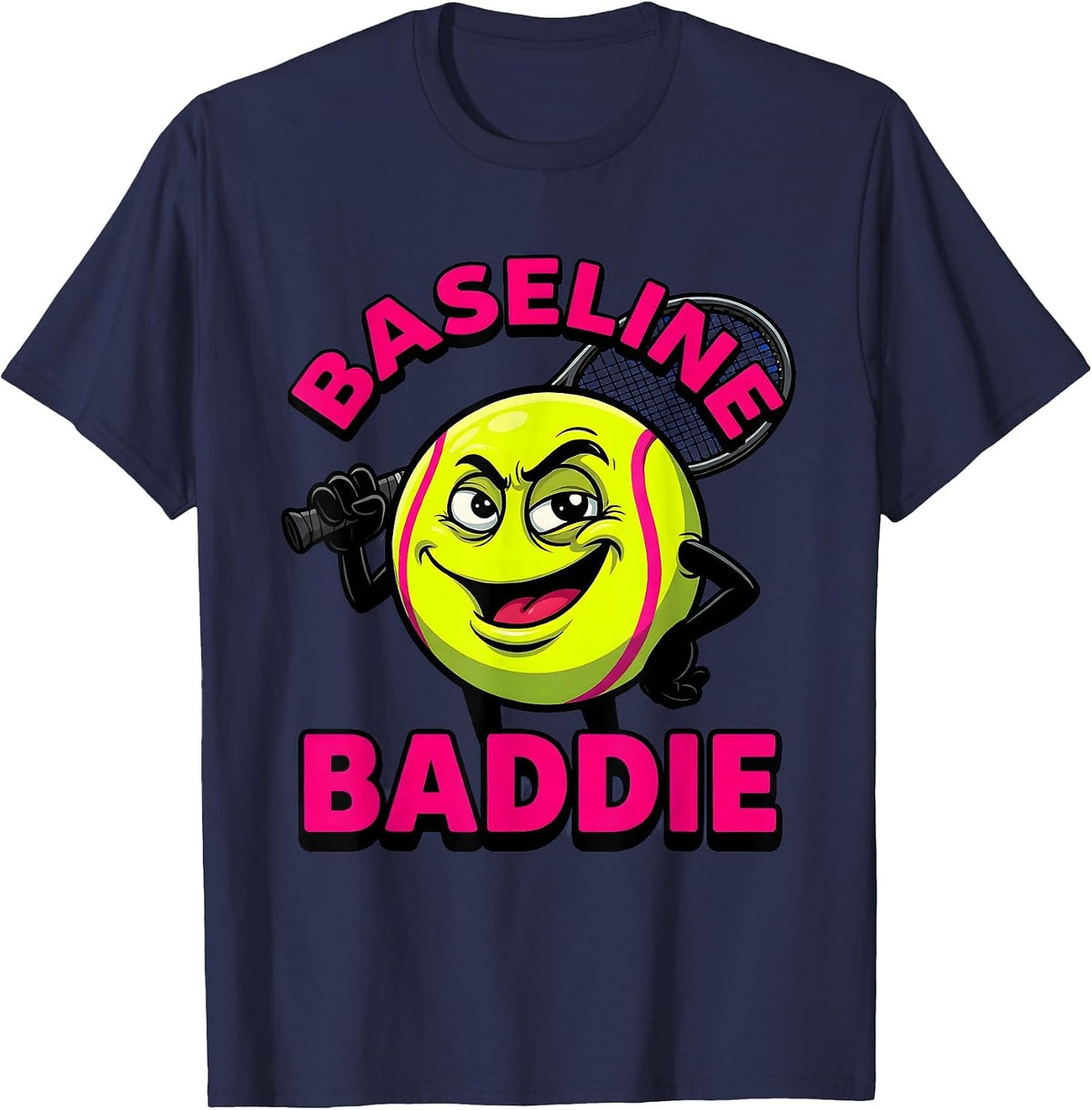Baseline Baddie Tennis Graphic Design T-Shirt - Navy Blue