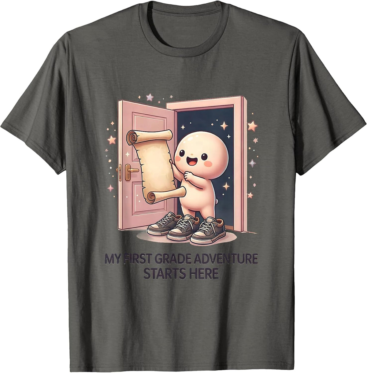 My First Grade Adventure Starts Here Cute Kawaii Back To T-Shirt - Asphalt Grey
