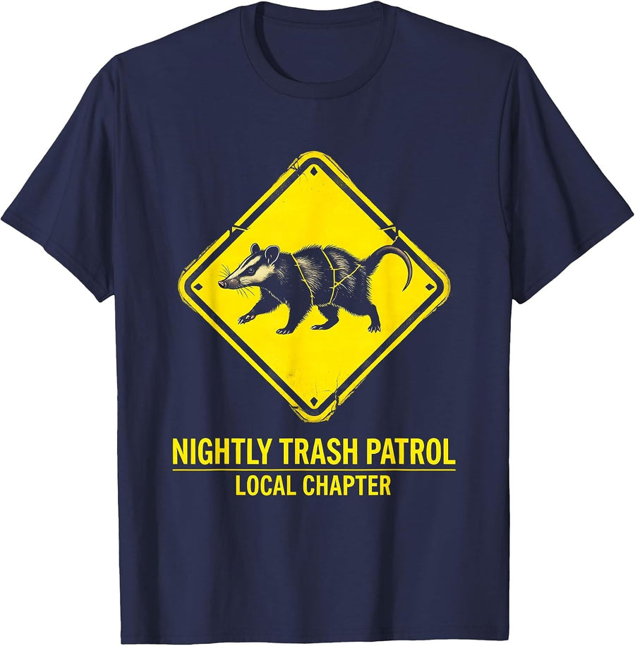 Nightly Trash Patrol Local Chapter Funny Opossum Meme Humor T-Shirt - Navy Blue