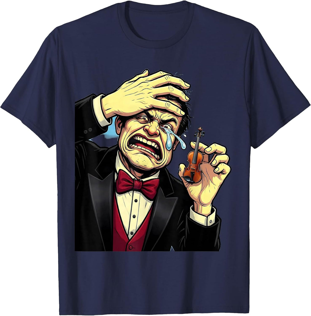 Tiny Violin Drama Funny Meme Graphic T-Shirt - Navy Blue