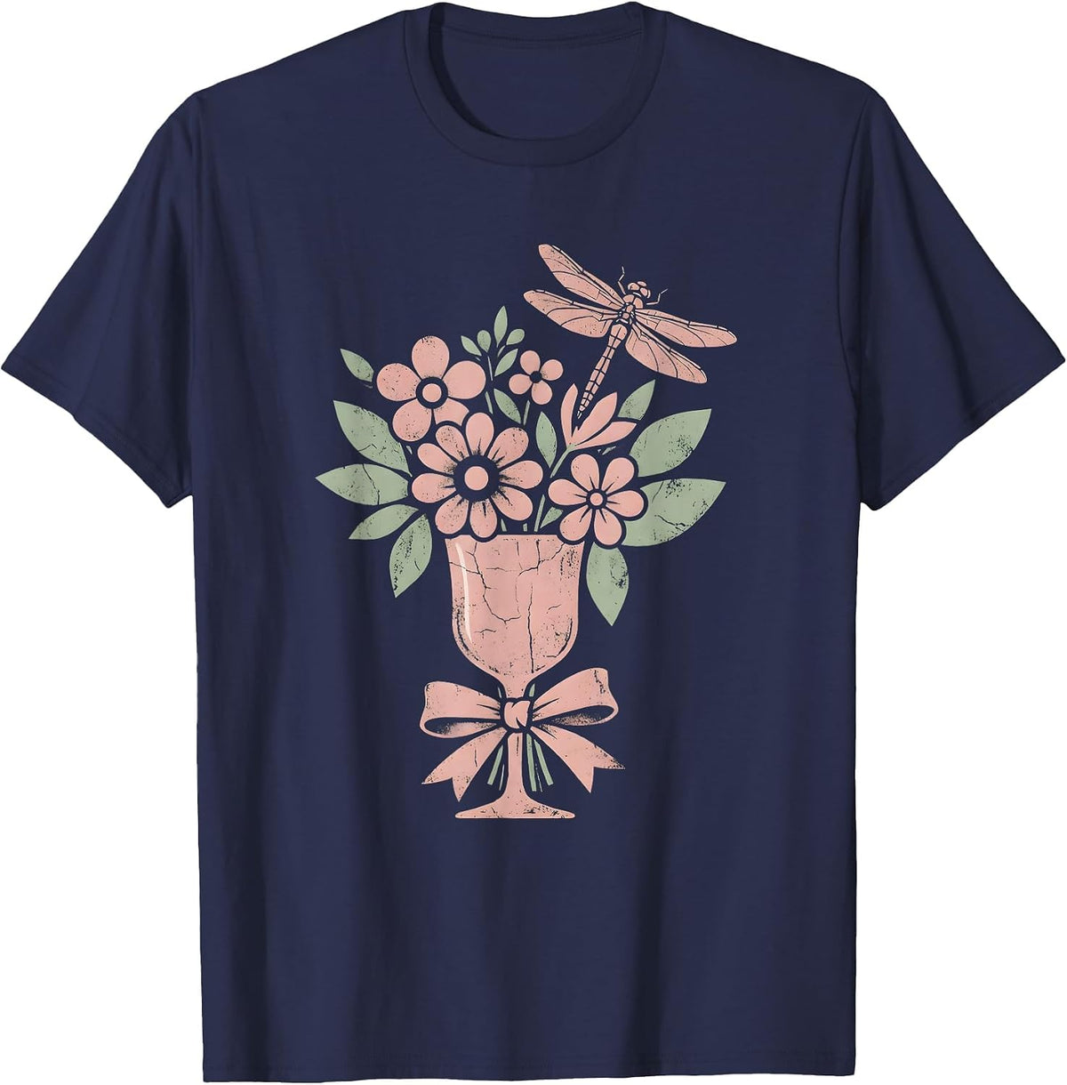 Floral Derby Mint Julep Climbing Vines Design T-Shirt - Navy Blue