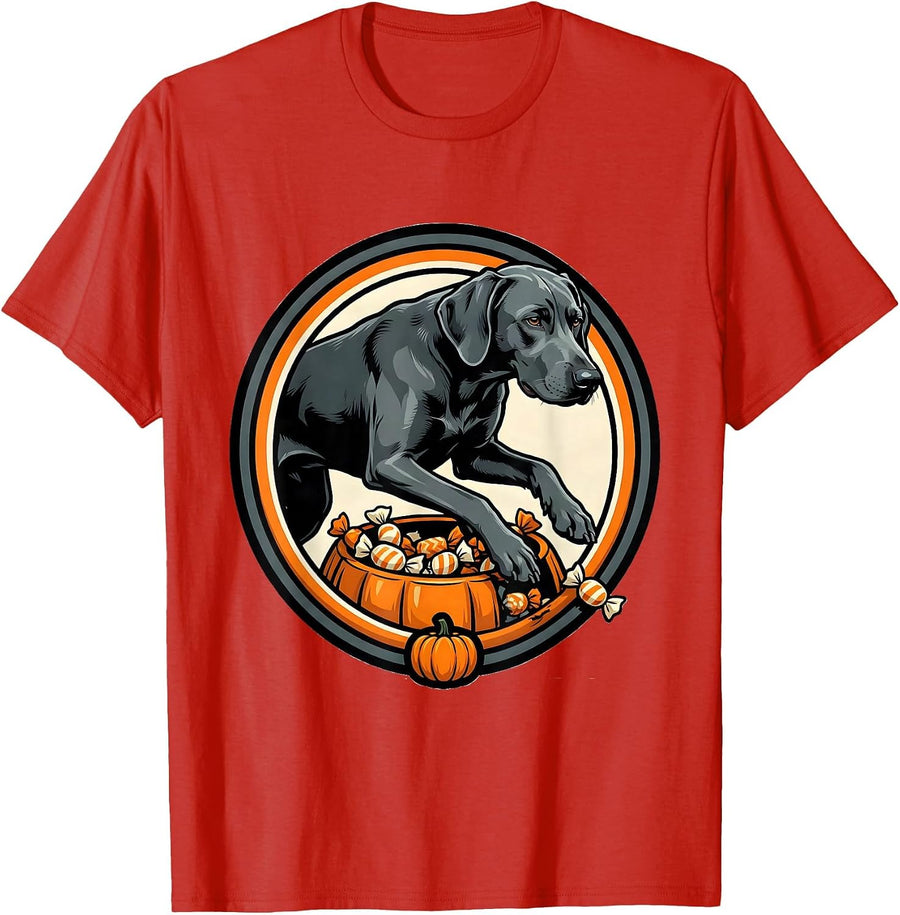 Men's Weimaraner Candy Bowl Lunge Funny Dog Breed Halloween T-Shirt - Red