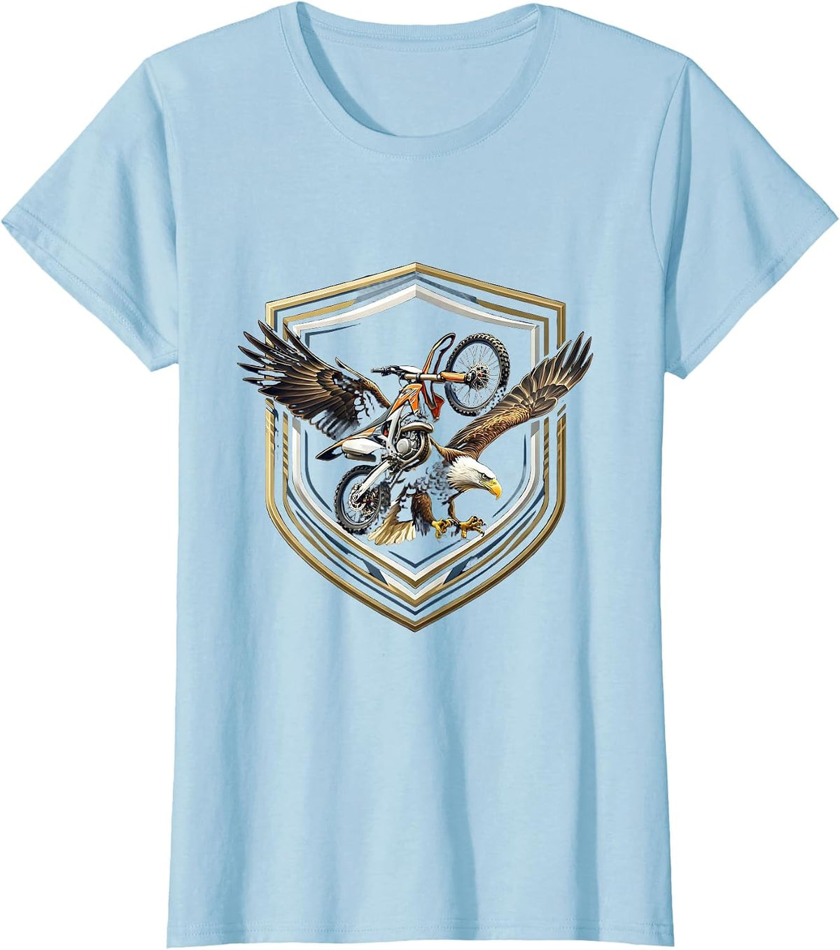 Eagle and Dirt Bike Airborne Graphic Tee T-Shirt - Baby Blue