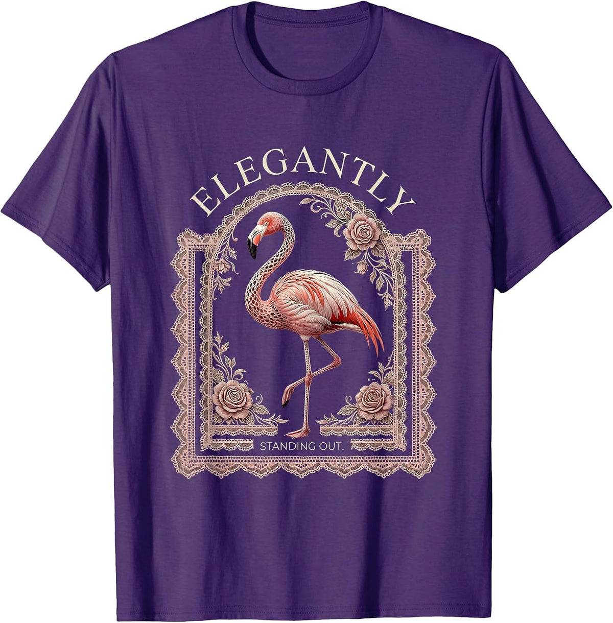 Men's Elegantly Standing Out Flamingo Design T-Shirt - Purple