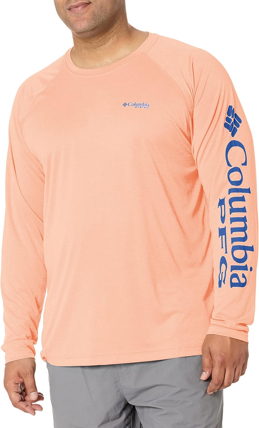 Columbia Men's PFG Terminal Tackle Heather Long Sleeve Shirt - Bright Nectar Heather\/Vivid Blue Logo