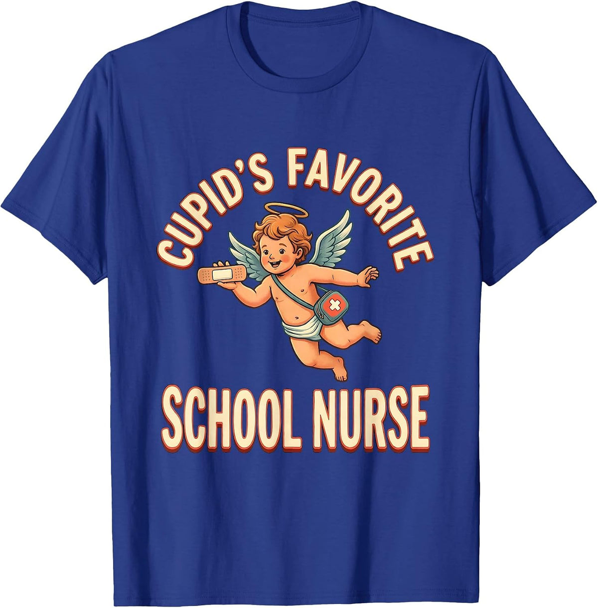 Cupid's Favorite School Nurse Retro Valentine Day Humor T-Shirt - Royal Blue