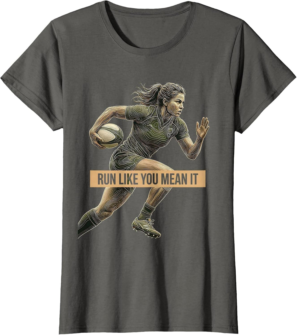 Women's Run Like You Mean It Rugby Graphic Design T-Shirt - Asphalt Grey